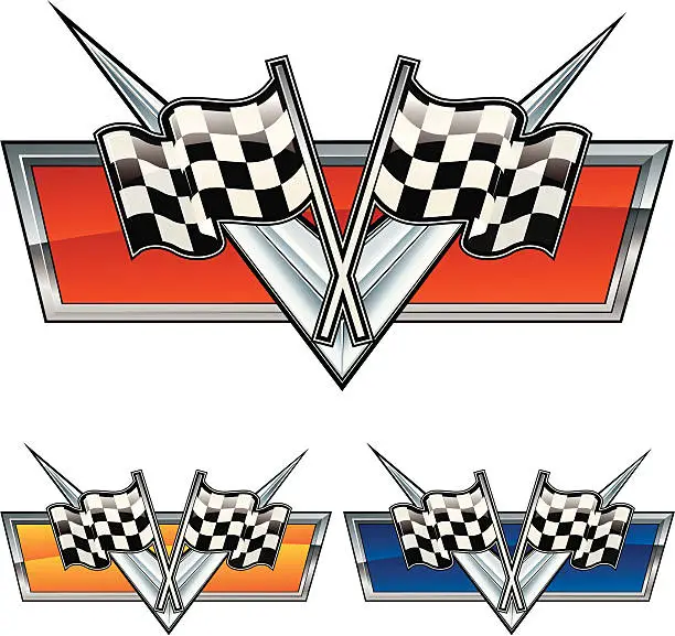 Vector illustration of Vectorial car emblems with checkered flags in three colors