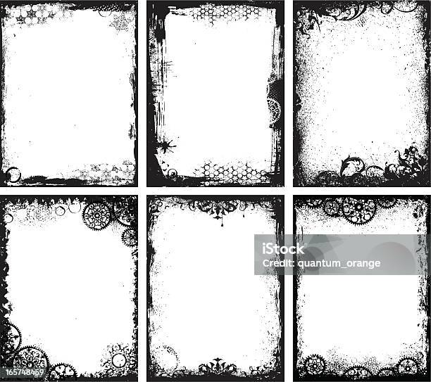 Zestaw Grunge Klatek - Stockowe grafiki wektorowe i więcej obrazów Białe tło - Białe tło, Czarna obwódka, Grafika wektorowa