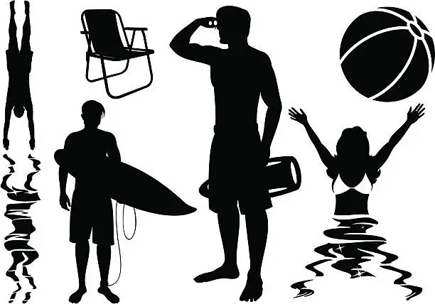 Vector illustration of Beach Silhouettes