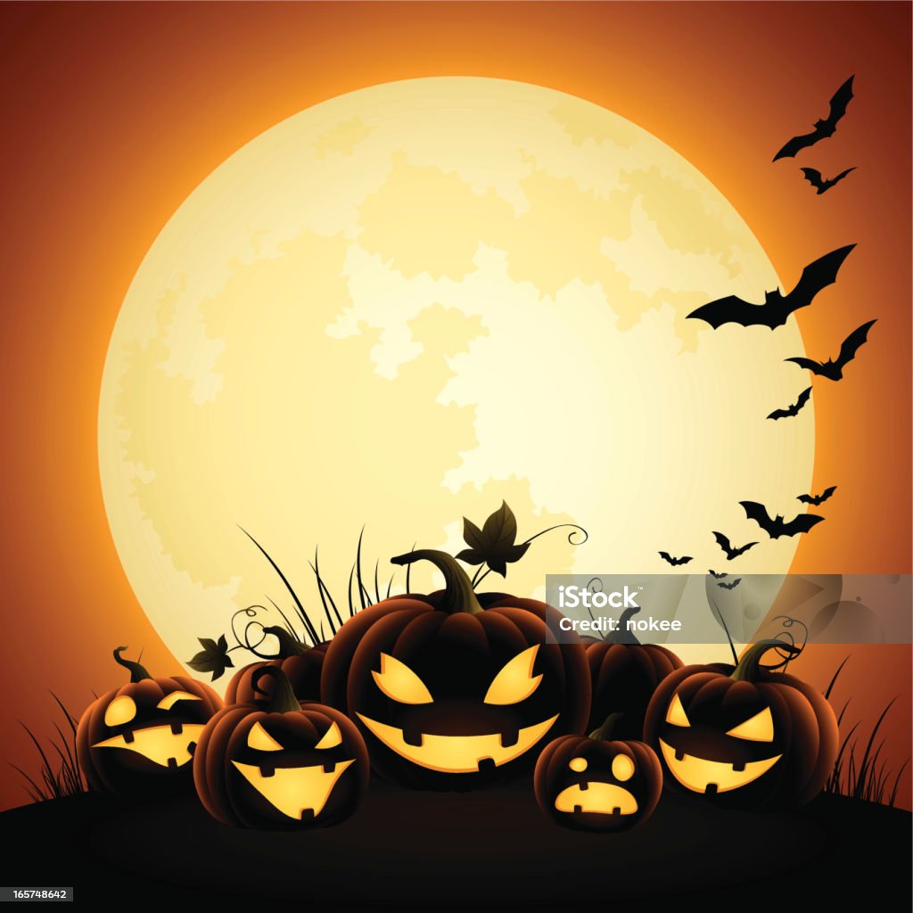 Halloween Pumpkins - Moonlight - halloween pumpkins in the moonlight Halloween stock vector