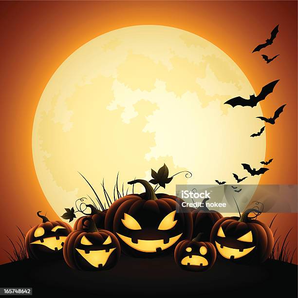 Halloween Pumpkins Moonlight Stock Illustration - Download Image Now - Halloween, Moon, Jack O' Lantern