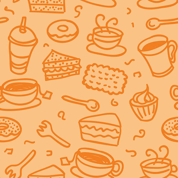 illustrazioni stock, clip art, cartoni animati e icone di tendenza di seamless sfondo-spuntino - coffee bagel donut coffee cup