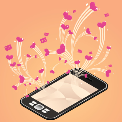 a lot of hearts and love sms coming out from a next generation mobile phone.