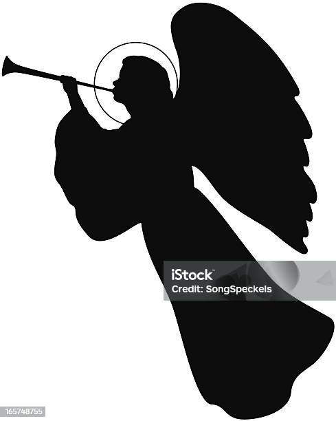 Ангел С Trumpet — стоковая векторная графика и другие изображения на тему Ангел - Ангел, Силуэт, Музыкальная труба