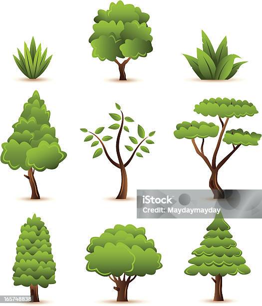 Zestaw Drzew Roślin - Stockowe grafiki wektorowe i więcej obrazów Bez ludzi - Bez ludzi, Drzewo, Gałąź - część rośliny