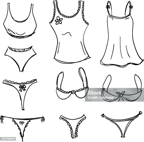 Coleção De Lingerie No Preto E Branco - Arte vetorial de stock e mais imagens de Cueca de Senhora - Cueca de Senhora, Tanga - Vestuário, Adulto