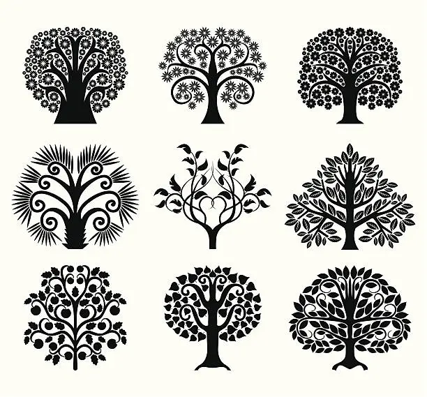 Vector illustration of Set of decoration trees