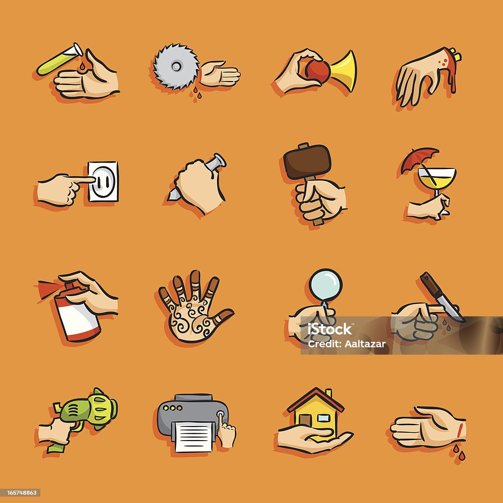 Cartoon Icons - Hands Actions Illustration of hands actions icons. The icons are made of flat shapes, no brushes and strokes. Kitchen Knife stock vector