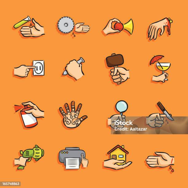 Cartoon Icons Hands Actions Stock Illustration - Download Image Now - Kitchen Knife, Knife - Weapon, Icon Symbol