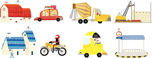Vector illustration of around the town- vehicles!