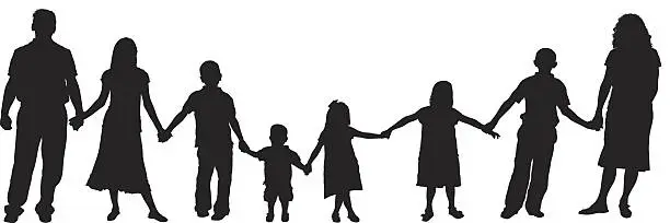 Vector illustration of Family with young kids all holding hands