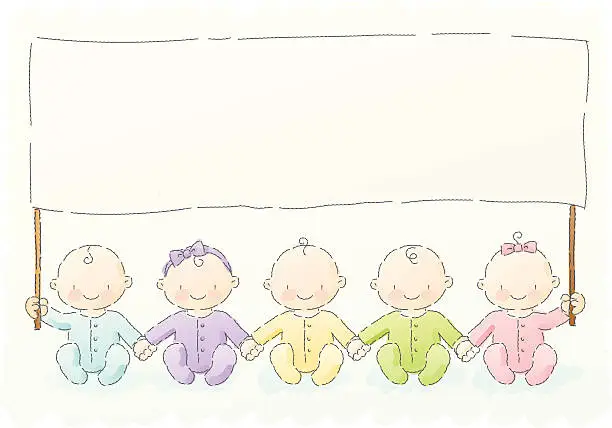 Vector illustration of scribbles: babies with message