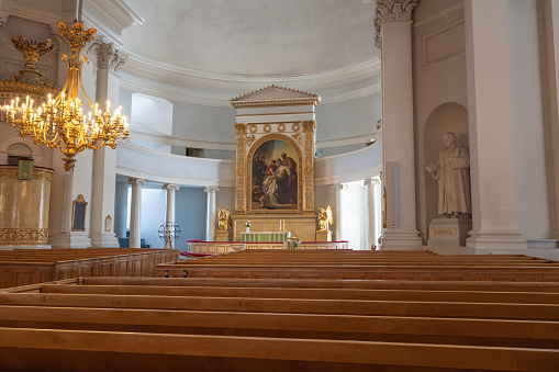 Helsinki, Finland - Jun 30, 2019: Helsinki Cathedral Interior - Helsinki, Finland