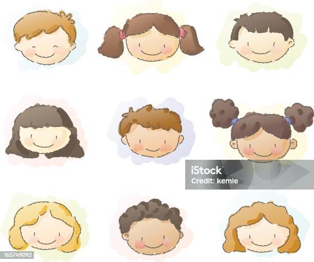 Skizzen Glückliche Gesichter Stock Vektor Art und mehr Bilder von Kind - Kind, Aquarell, Mädchen