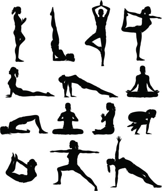 kobieta joga sylwetka - exercising relaxation exercise sport silhouette stock illustrations