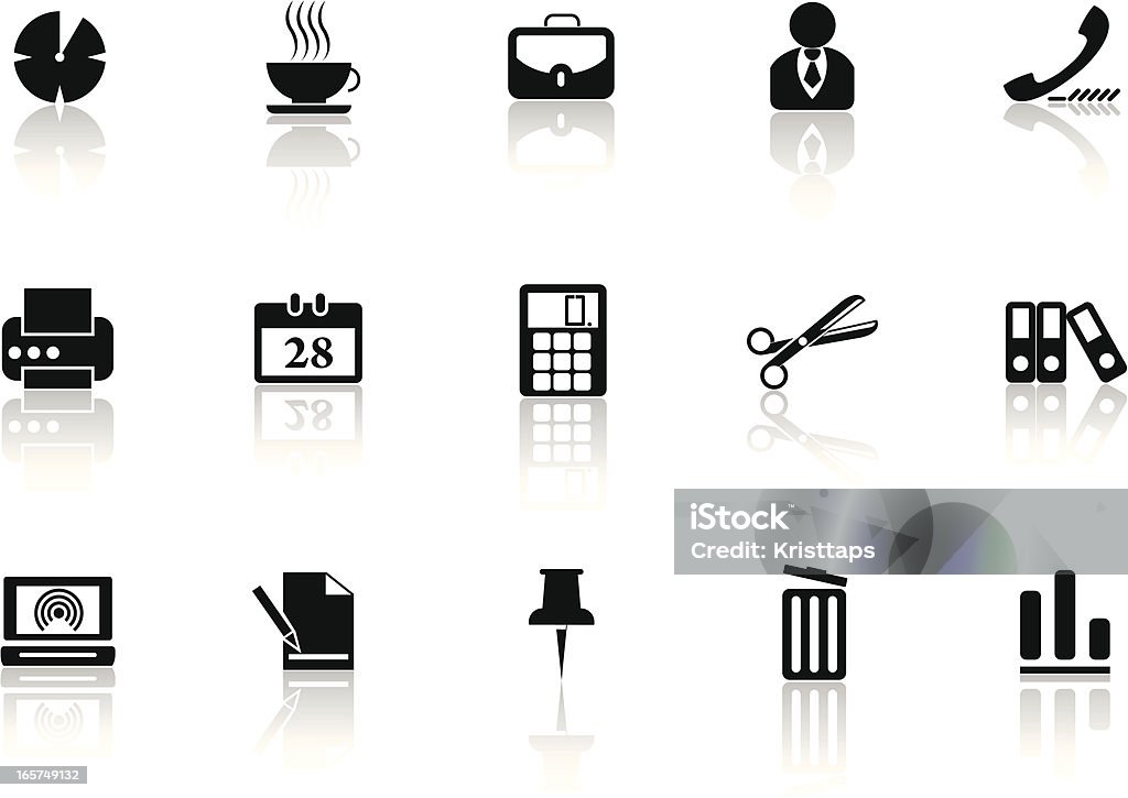 Office-Black collection Set of 15 very simple office theme computer icons. Image layered and grouped. Easy editing. Eps + jpg Adult stock vector