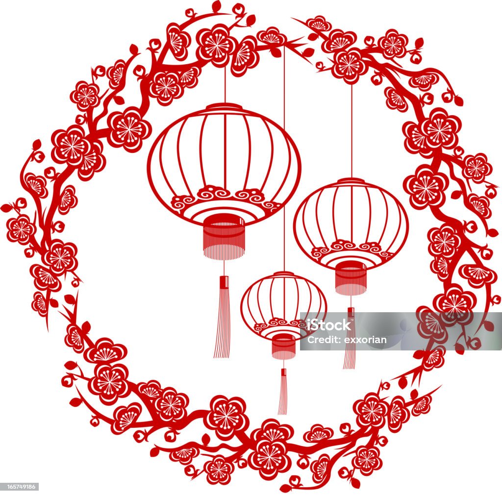 Chinesisches Neujahr Rote Laterne Papier-Schnitt Art - Lizenzfrei Chinesische Kultur Vektorgrafik