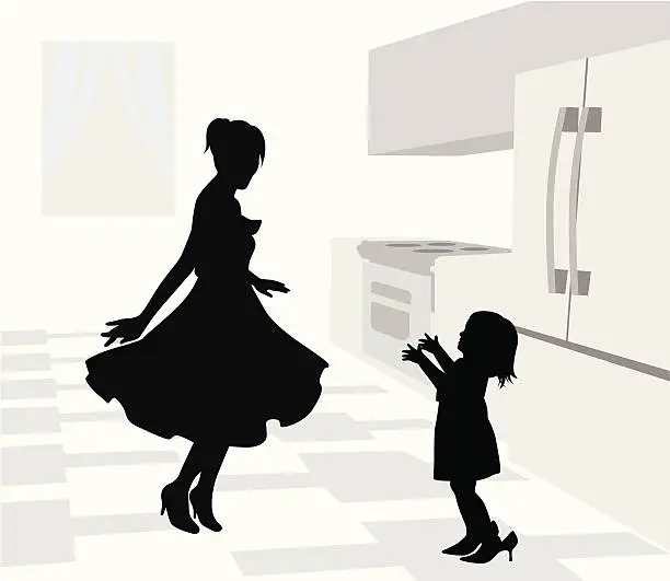 Vector illustration of Mom Dancing Vector Silhouette