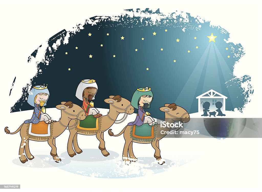 Reyes Magos niños natividad - arte vectorial de Natividad - Objeto religioso libre de derechos