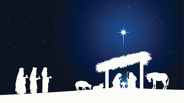 рождественский вертеп - north star stock illustrations
