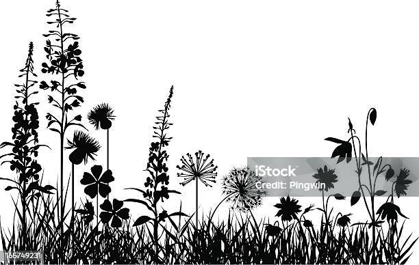 Mountain Meadow Stock Illustration - Download Image Now - In Silhouette, Flower, Meadow
