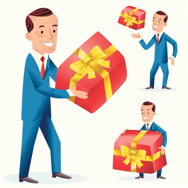 Vector illustration of Man behind large presents