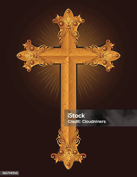 Oro Intagliato Cross - Immagini vettoriali stock e altre immagini di A forma di croce - A forma di croce, Dorato - Colore descrittivo, Vecchio stile
