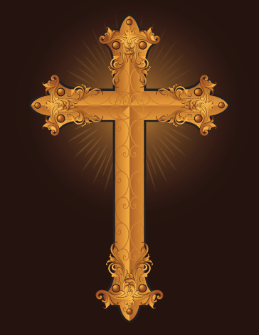 Designed by a hand engraver. Deeply carved golden cross with raised scrollwork. Change color and scale easily with the enclosed EPS and AI files. Also includes hi-res JPG.