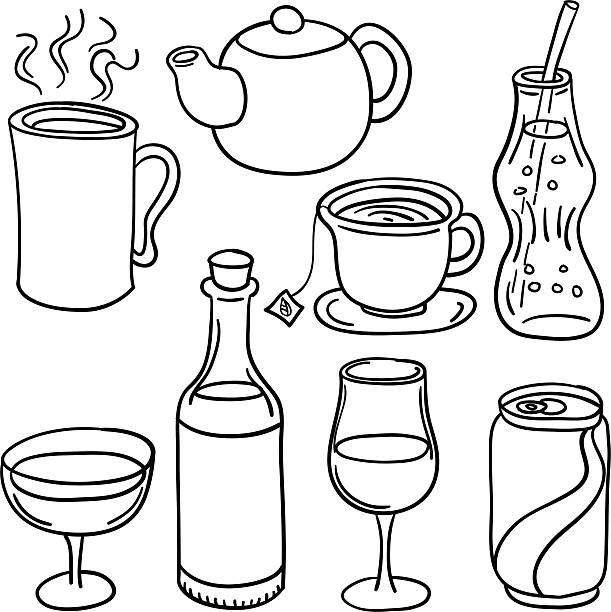 음료 컬레션 in black and white - wineglass cup soda vector stock illustrations