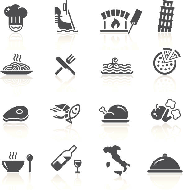 Italian Food & Restaurant Black icon set for your web or printing projects. black meat tray stock illustrations