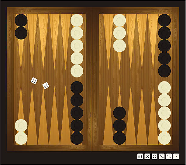 Backgammon with dice High detailed illustration of backgammon game with dice and checkers. backgammon stock illustrations