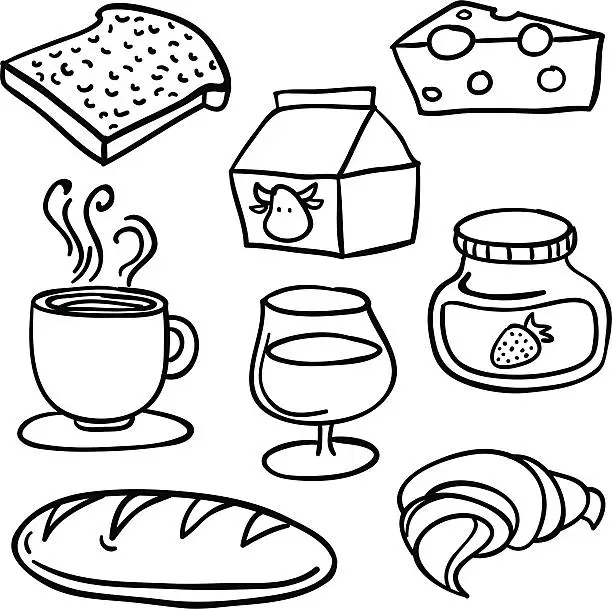 Vector illustration of Breakfast collection in Black and White