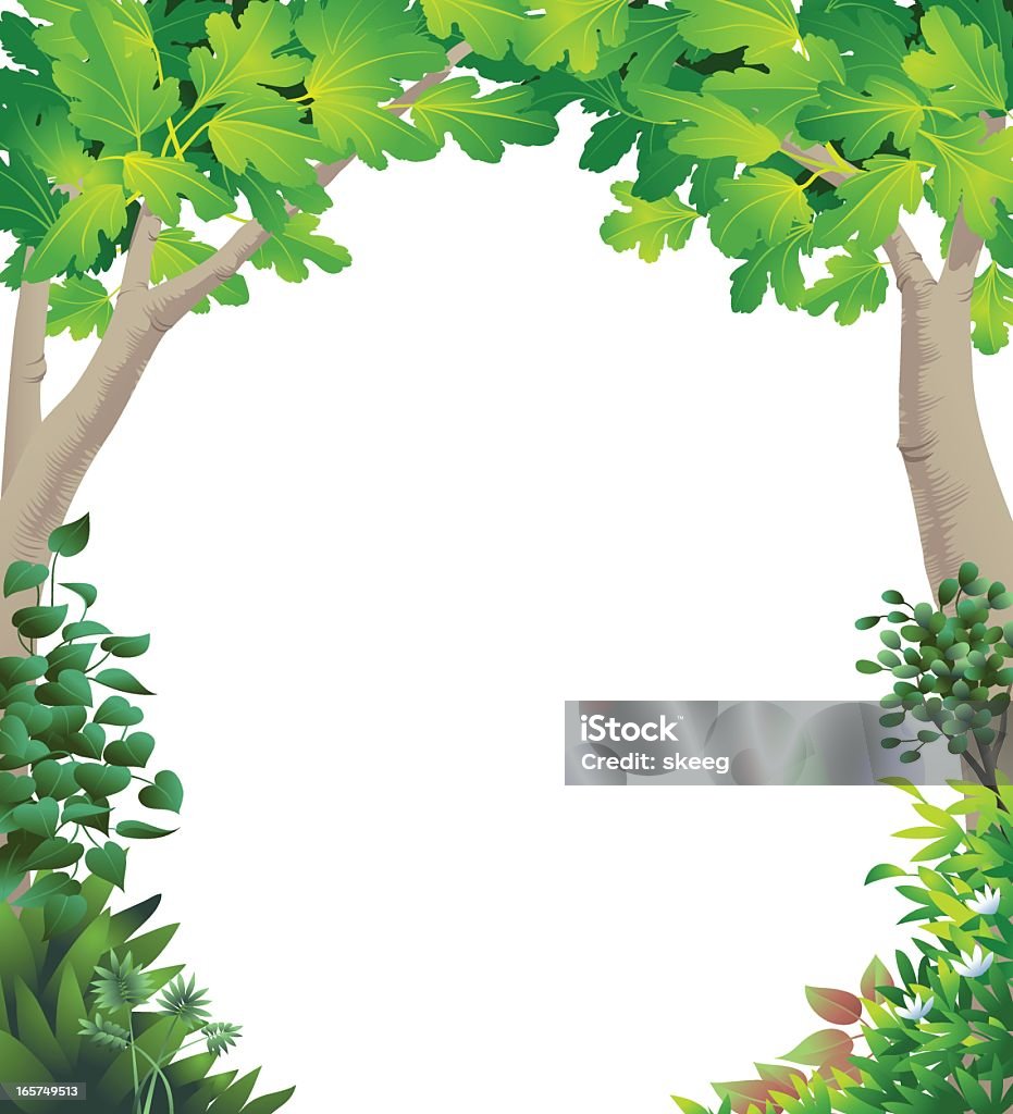 Leafy Bower Two large fig trees make a leafy green bower in a garden with other plants. All plant types are grouped on separate layers for easy customization.  Fig Tree stock vector