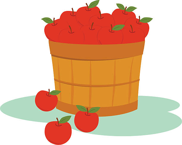 Bushel of Red Apples A retro-styled (classic moderism) bushel of red apples.  Round apples, shaped like Macintosh or Gala apples, ready for market in a wooden basket. empire apple stock illustrations