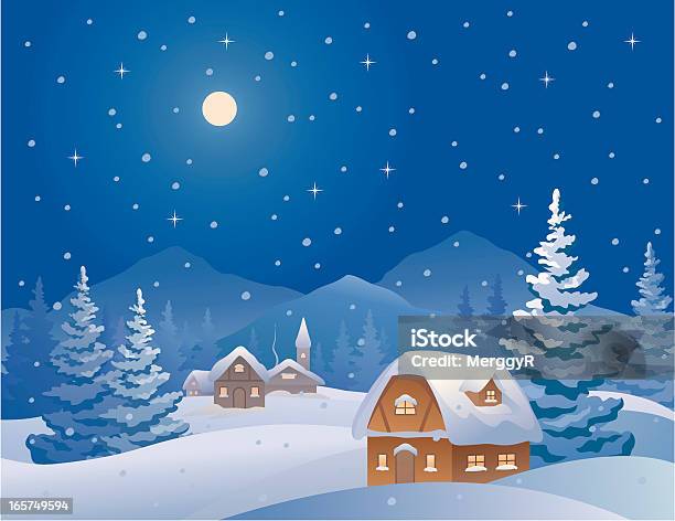 Winter Mountain Village Stock Illustration - Download Image Now - Backgrounds, Illustration, Non-Urban Scene