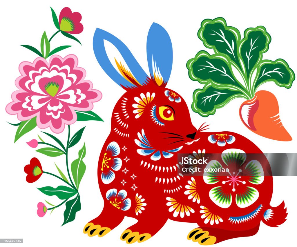 Color Papercut Rabbit Art Colorful papercut art for year of the rabbit Rabbit - Animal stock vector