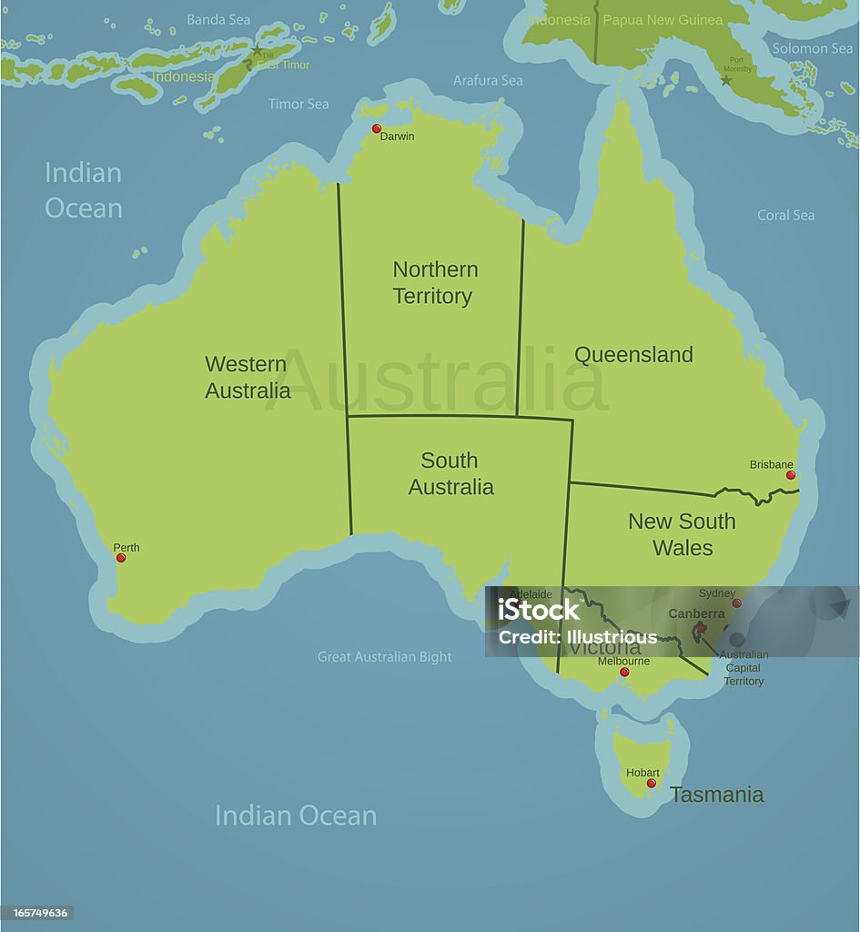 Austrália, mapa com Estados - Royalty-free Austrália arte vetorial