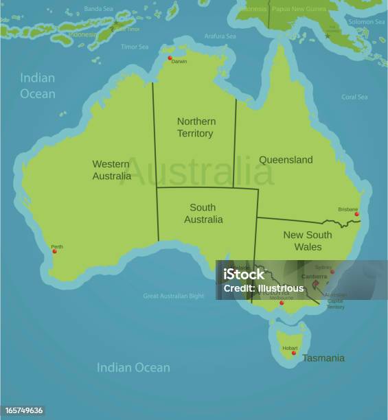 Austrália Mapa Com Estados - Arte vetorial de stock e mais imagens de Austrália - Austrália, EUA, Mapa