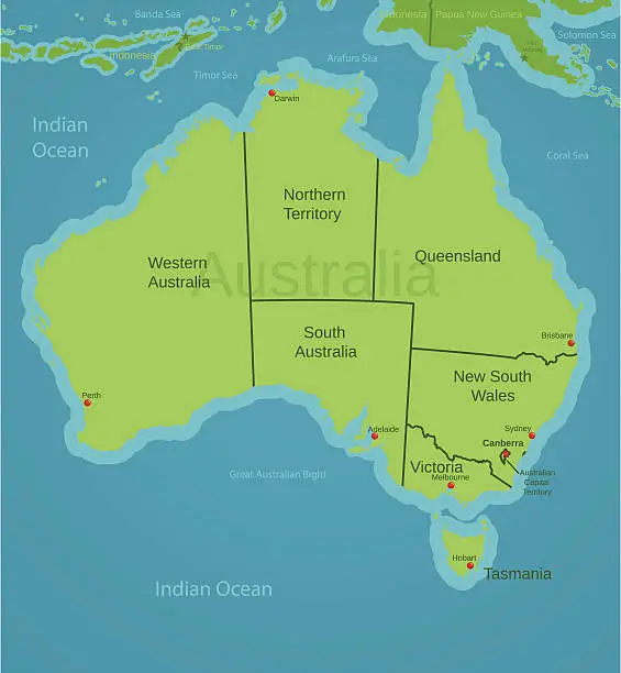Vector illustration of Australia Map showing states