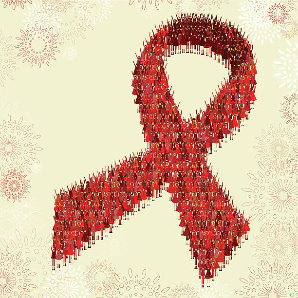 People making an aids awareness ribbon Multiethnic goup of people compounding an aids awareness ribbon silhouette. Layered file for easy edition. See for more similar images: http://www.produccionescolargol.com/BannerSilhouettes.jpg aids stock illustrations