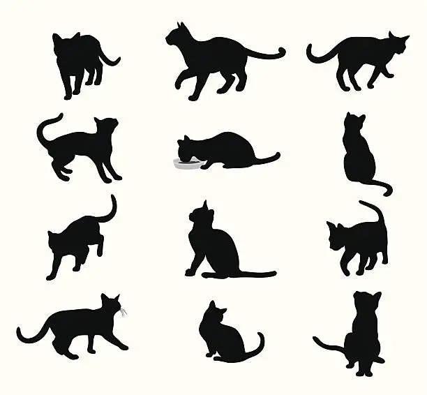 Vector illustration of Purring Cats Vector Silhouette