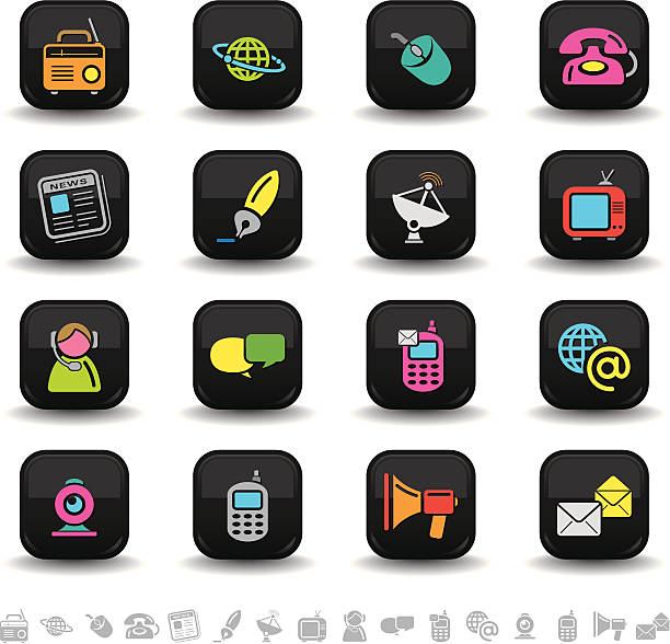 ilustraciones, imágenes clip art, dibujos animados e iconos de stock de communication icons/bbton serie - information symbol audio
