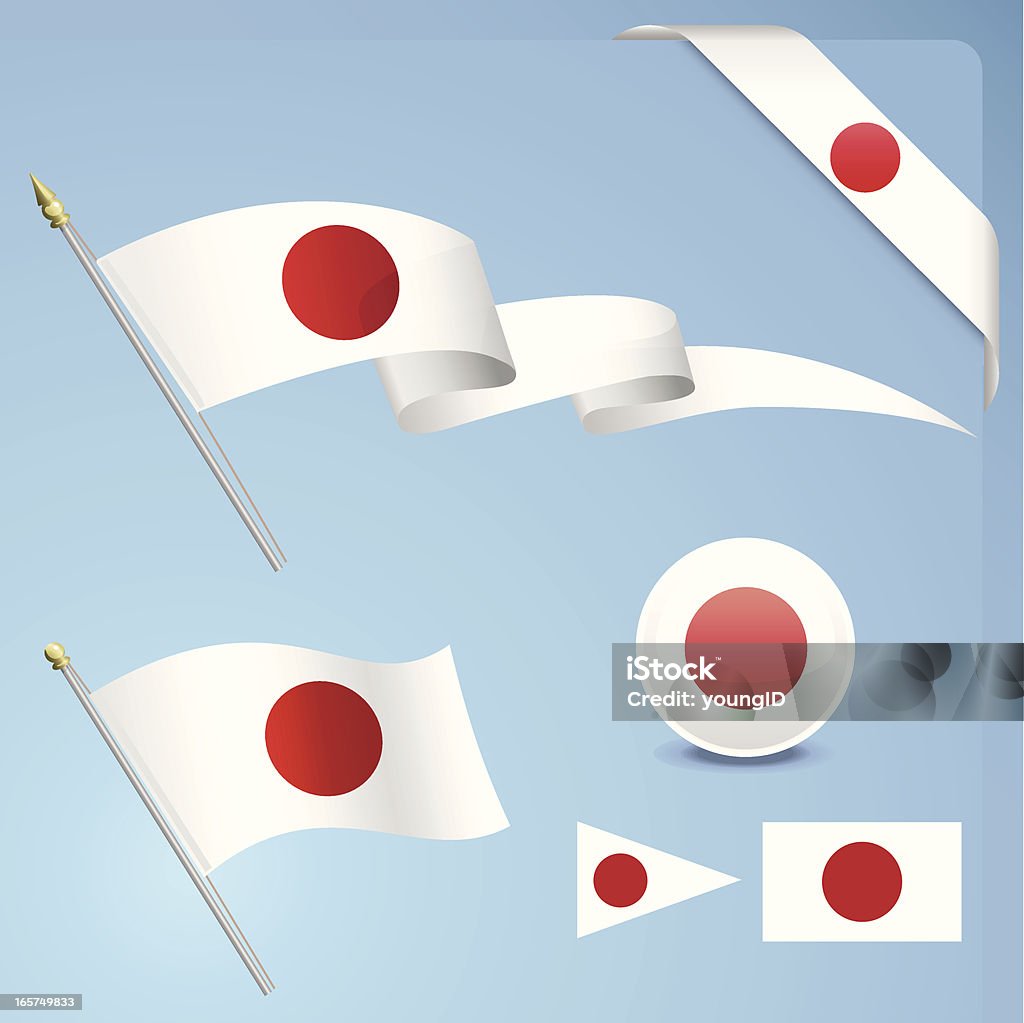 Conjunto de bandeira japonesa - Vetor de Bandeira Japonesa royalty-free