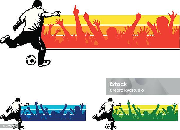 Ilustración de Jugador De Fútbol Banner y más Vectores Libres de Derechos de Fútbol - Fútbol, Lanzar la pelota, Aficionado