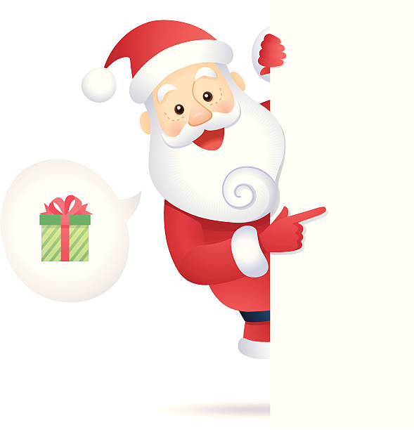 Little Santa and blank sign vector art illustration