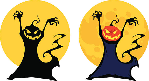 잭볼-o-lantern - halloween pumpkin human face laughing stock illustrations