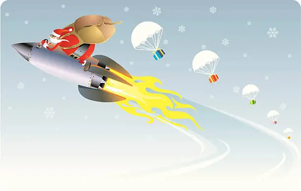 Vector illustration of Christmas Rocket Delivery