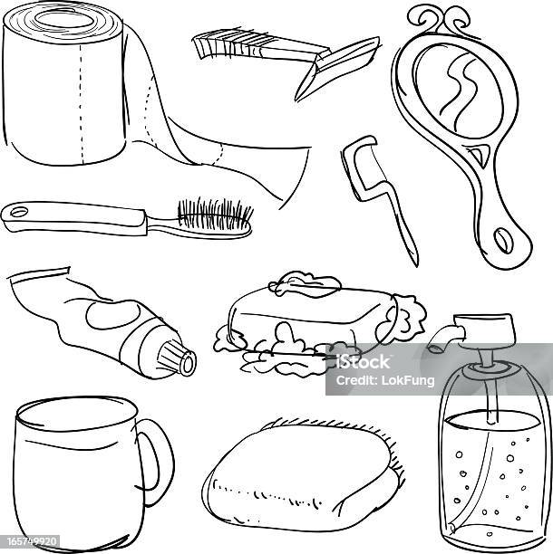 Bathroom Accessories In Black And White Stock Illustration - Download Image Now - Soap, Bar Of Soap, Black And White