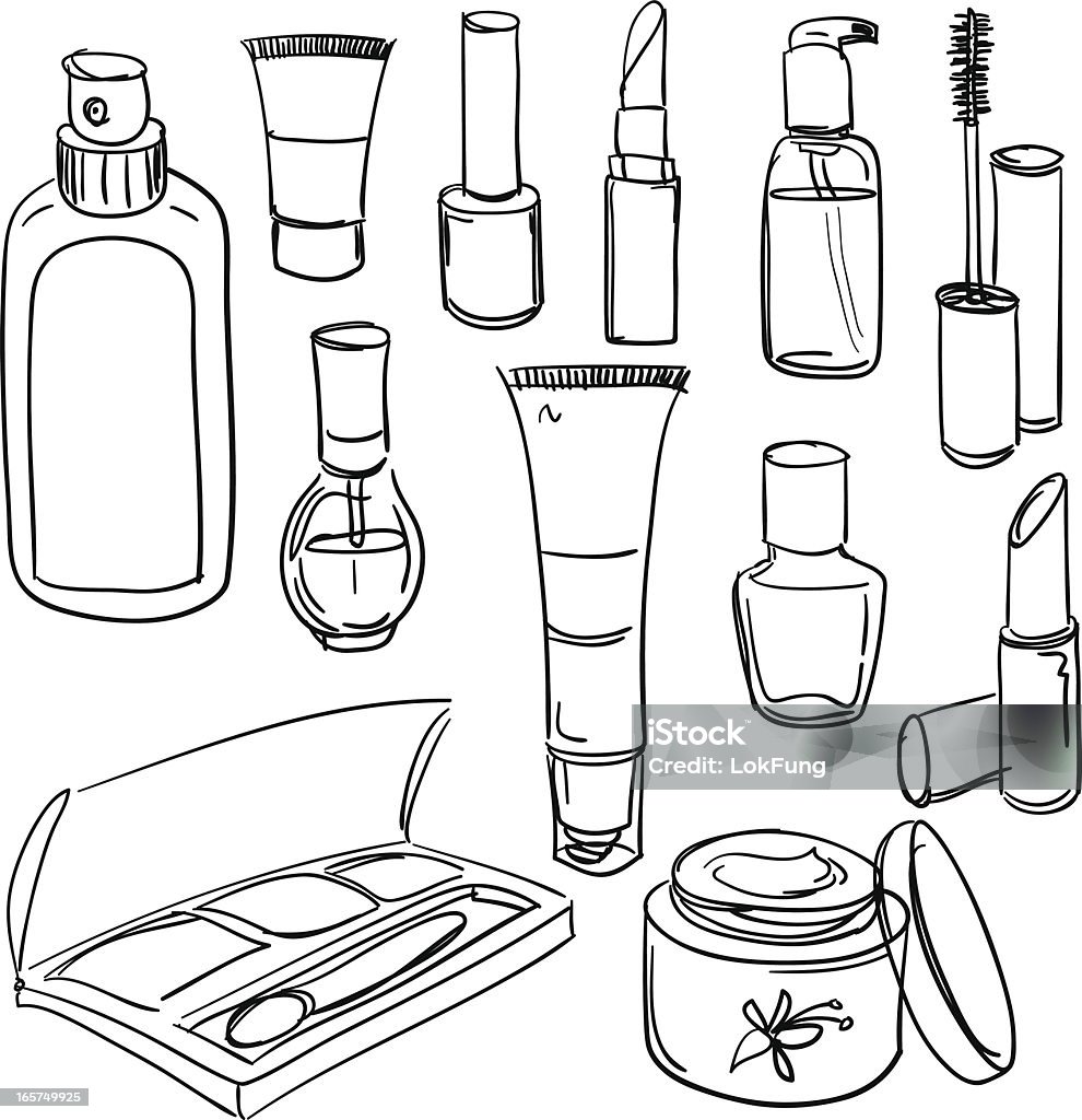 Cosmetic products collection Sketch drawing of Cosmetic products .  Beauty Product stock vector