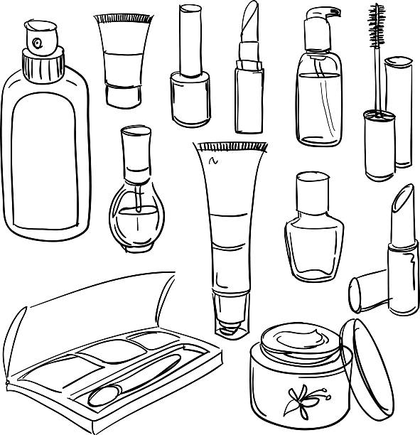 Cosmetic products collection Sketch drawing of Cosmetic products .  beauty product illustrations stock illustrations